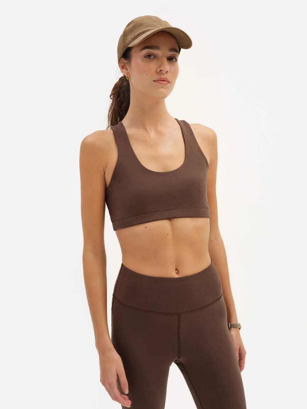 MATE the Label Mocha Brown Scoop Neck Racerback Sports Bra Top Organic